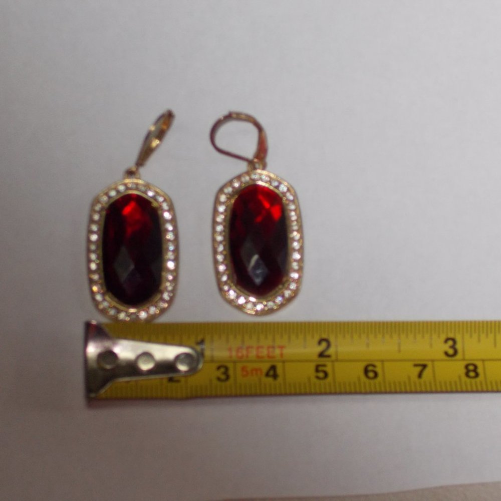Stunning Red Pierced Earrings With Rhinestones - Picture 6 of 6